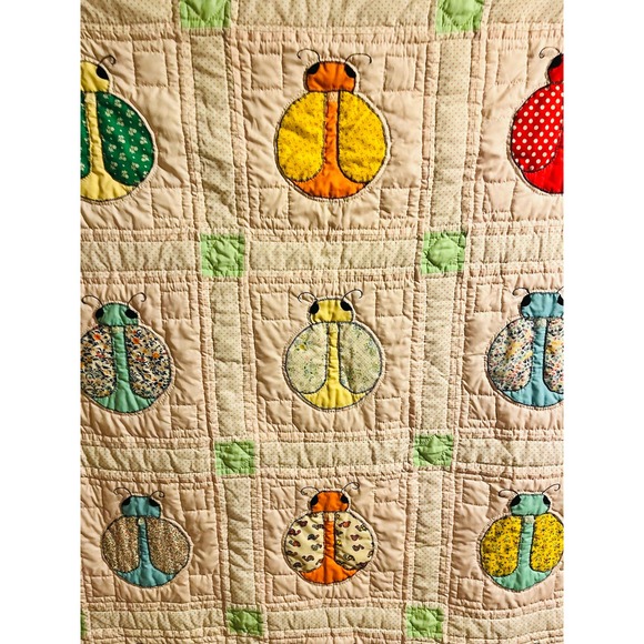 Handmade Vintage adorable Ladybug patchwork Quilt - Picture 2 of 15